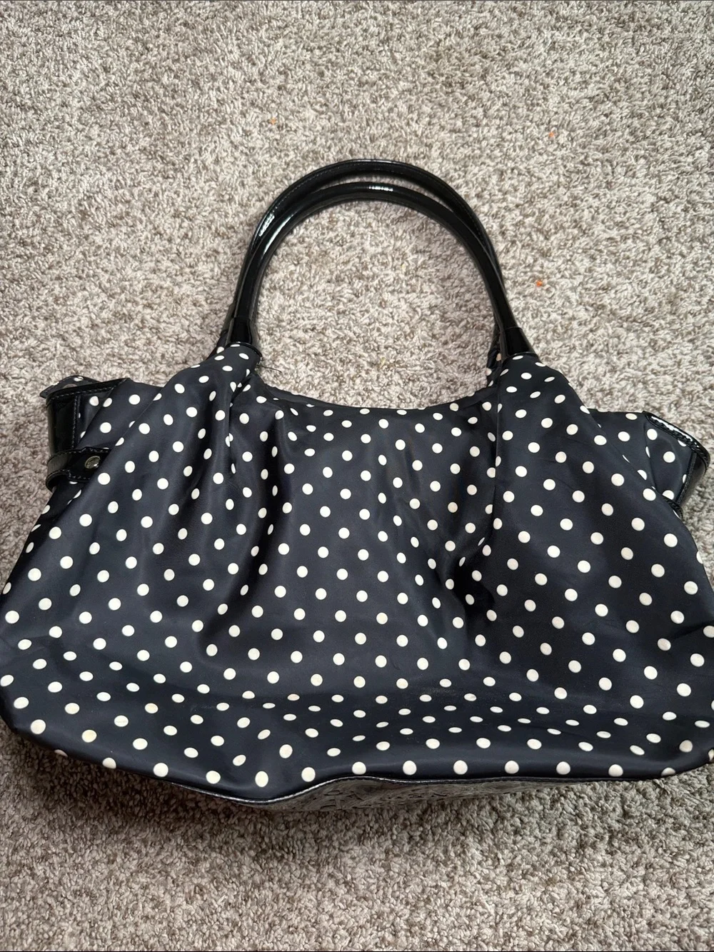 Kate Spade Stevie polka dot nylon Purse bag black patent leather handles